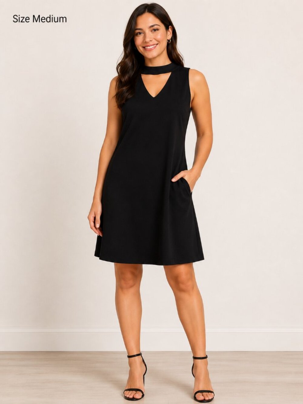 Milly Black Choker Neck Shift Dress Women's Size Medium Sleeveless Little Black